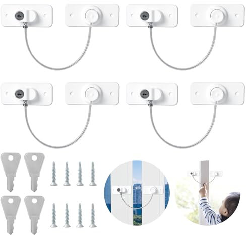 AiQInu 4 Pezzi Lucchetto per Frigorifero con Chiavi, Blocca Finestra Bambini con Adesivo o Vite, Bambini Lucchetto Armadio per Frigorifero, Lavatrice, Mobile, Finestra