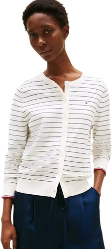 Tommy Hilfiger Cárdigan Jersey Stitch Cardigan Elegante, Multicolor (Ivory Silk/Dark Night Navy STP GS), XS