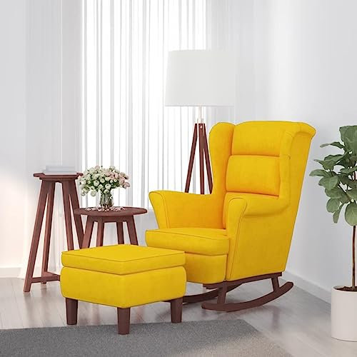 TEHTX7 Schaukelsessel und Hocker mit Holzbeinen Sessel Wohnzimmer Relaxsessel, Lounge Sessel, Lesesessel Gelb Samt
