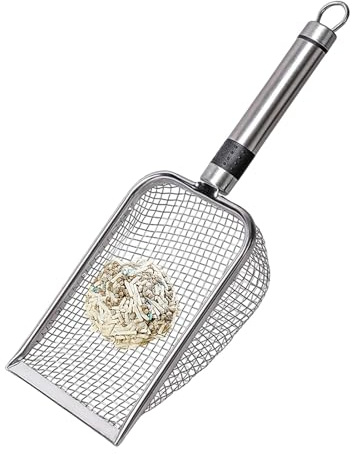 Katzenstreuschaufel, antihaftbeschichtet, Edelstahl-Katzenschaufel, antihaftbeschichtet, mit langem Griff, langlebige Metallschaufel für Katzen, Streuschaufel im Rechen-Stil für einfache Reinigung