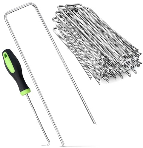 HENGBIRD 50 Stück Bodenanker Erdanker, Heringe Erdnägel Stabil aus Stahl Zeltheringe Befestigungshaken für Unkrautvlies, Gartenvlies, Zaun & Camping, Anti-Rost Erdnägel mit 1 pcs 45° Gebogener Haken