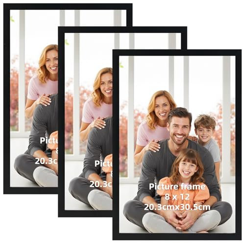 Hoikwo Cornice 20x30, Portafoto Nero in PVC,Cornice Foto da Tavolo o Parete, Set da 3 Pezzi
