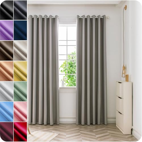 NINGBAI Gardine Weiß Wohnzimmer Gardinen 80 x 240 cm Einfarbige/Winter Extra Warm/Modern Gardinenschals mit Schlaufen für Wohnzimmer, Hellgrau