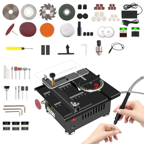 Mini Table Saw, 100W Portable Desktop Electric Saw, 0°-90° Angle Adjustable, 7 Speed Adjustable, 16MM Cutting Depth with Blade Flexible Shaft for Plastic Acrylic Cutting