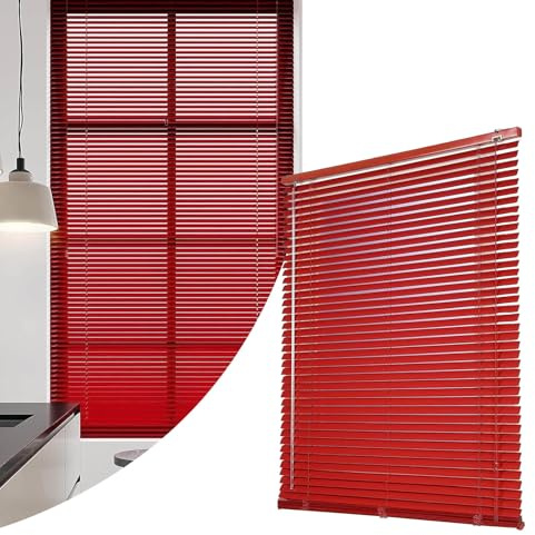 Aluminium-Jalousien für Fenster, horizontale Metallrollos in Rot, wasserdicht, UV-beständig, Aluminium-Lamellenvorhänge für Wohnzimmer, Büro, 25 mm, lichtblockierende Klingen, B x H 40 x 100 cm