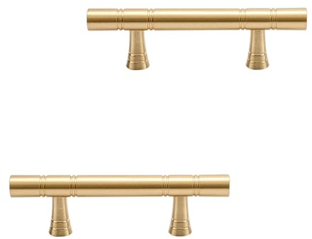 Küchengriffe Gebürstet Gold, 2 Stück Möbelgriffe Massive Messing | Gebürstet, Schrankgriffe Schubladengriffe Lochabstand: 64-320mm Schrank Schublade Türgriffe Griffe für Küchenschränke 96mm/3.8in