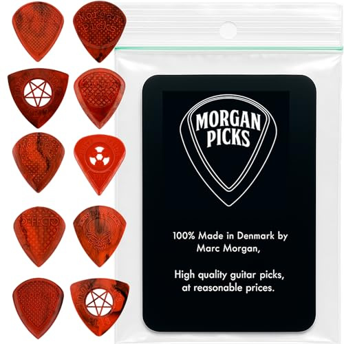 Morgan Picks Variety Pack – 10 premium Guitar Picks for Precision & Grip – Mixed Models & Thicknesses – 100% Made in Denmark – Premium Plectrums for Acoustic & Electric Guitar & Bass.