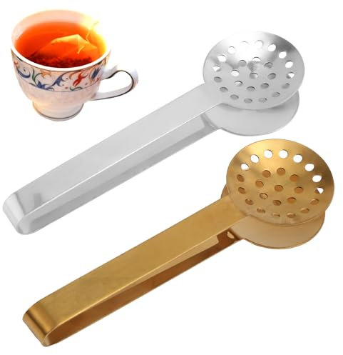2pz Pinze Stringi-Bustina da Tè, Accessori in Acciaio Inox Filtro Dispenser Pinza per Amanti del Tè Regali (Argento, Oro)