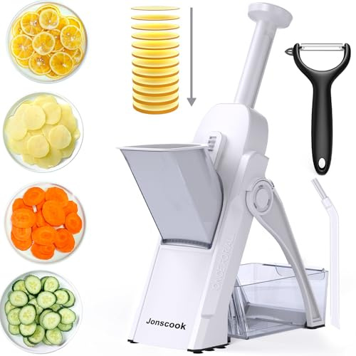 Rebanador de verduras de cocina, Grosor de corte ajustable de 0,1 a 8 mm, Mandolina, Rebanador de verduras (Solo rebanar, Gris) (Una generación de blancos)
