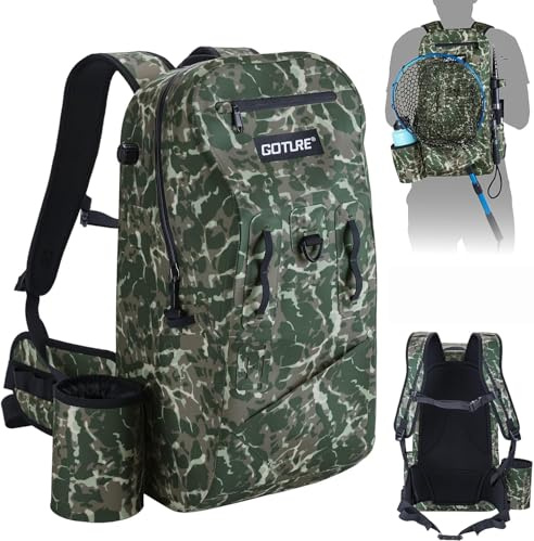 Goture IPX8 Wasserdichte Angeltasche 25-l-Fliegenfischertasche, 1680D TPU-Angelrucksack mit luftdichtem Reißverschluss, abnehmbarem Wasserflaschenhalter, Rutenhalter, Wurfnetzhalter