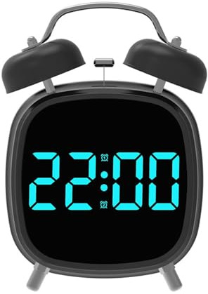 Lilinzhi Réveil numérique vintage à double cloches avec lumière de réglage et affichage à intensité variable
