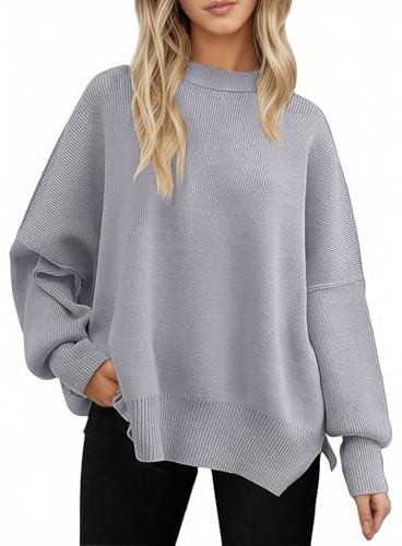 Yutdeng Jersey Punto Mujer Cuello Redondo Jersey Mujer Invierno Casual Suéter de Punto Moda Sueter Manga Larga Cálido Suéteres Suelto Pullover Otoño Jerséis Elegante Sweater Tops con Manga Murciélago