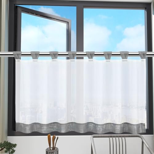 Cortina Cocina con Presillas para Colgar, Visillos Cortos de 45 X 120 cm, Translúcido Cortina de Bistró para Cocin para Cocina, Adecuadas para Armarios de Cocina, Cafeterías, Dormitorios y Caravanas