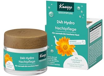 Kneipp 24h Hydro nattvård – ansiktskräm med ekologisk kalendula & E-vitamin – för normal till torr hud – vegansk – 50 ml