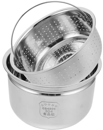 UKCOCO Cuiseur Riz Inox avec Panier Vapeur Acier Inoxydable Bac Égouttoir Intégré pour Cuisson et Drainage Facile de Rechange pour Autocuiseur Électrique de Cuisine Maison