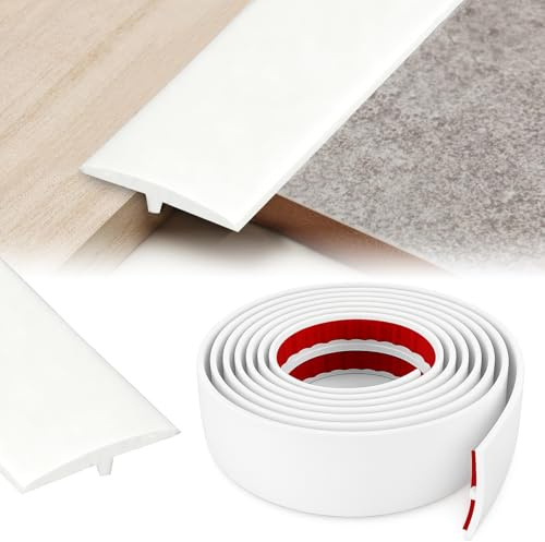 YushengTai Barre de Seuil Adhesive, 5 CM x 5 M Seuil de Porte Adhesif En Forme de T, Seuil de pour la Jonction Entre Deux Dalles de Sol (Blanc)