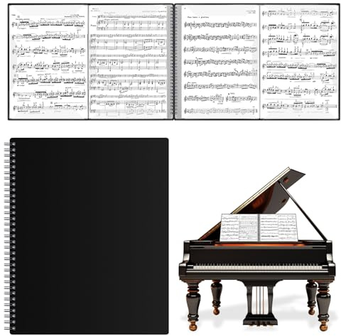Carpeta de Partituras Irich A4 de 4 Páginas Expandibles, 15 Compartimentos/60 Páginas, Negro, para Hojas de Música, para Coro