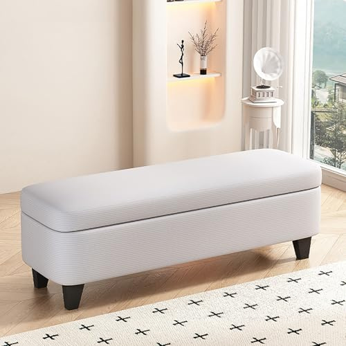 Moderne Polsterbank aus grauem Cord mit Stauraum, gepolsterter, rechteckiger Akzentsitz für Wohnzimmer, Eingangsbereich und Schlafzimmer, geräumige Aufbewahrungslösung (109 x 40 x 40 cm)