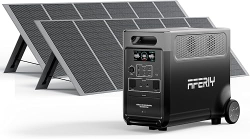 AFERIY Estacion de Energia Portatil 3600W Con 2 Paneles Solares de 400 W, Generador Electrico Solar 3840Wh Portable Power Station LiFePO4 Generadores Emergencias 3x230V Potencia de Salida 7200W Pico