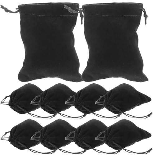 10 Wiederverwendbare Geschenktüten mit Kordelzug, Schwarz | Fusselfreie Schmuckbeutel aus Lint, Aufbewahrungsbeutel für Geschenke, Leicht zu Tragen und Verstauen
