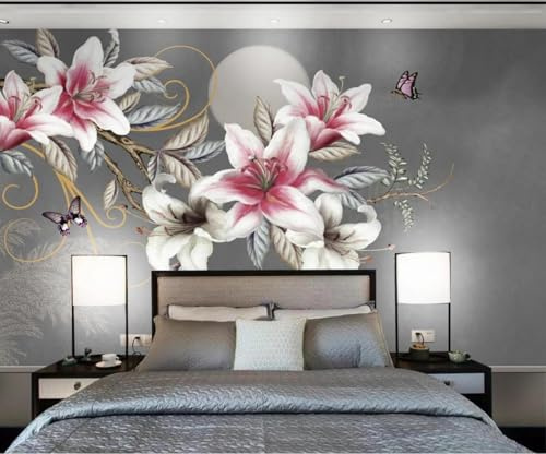 Fototapete 3D Tapete Pink Blumen Retro Tapeten Vliestapete Wandbilder Wanddeko Wandtapete -songqians-24021-430cmx300cm