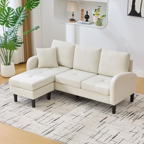 Kebnor 166 x 118 x 77 cm, divano ad angolo a forma di L con chaise longue - divano a 3 posti, tessuto di cotone e lino traspirante, gambe in plastica, design modulare, ideale per soggiorno
