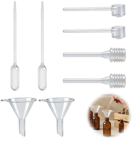 5ML Perfume Dispensing Tool 8 Piece Set, Small Funnel for Mini Bottles Pipette Spring Dropper Press Dispenser, Refill Tool Kit for Travel Perfume Cosmetics Essential Oils Glitter Powder Crafts