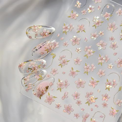 Cosblisvia 5D Embossed nail stickers, nail art stickers, pink gold floral nail art for women teens beginners for daily wear, party preparation, salon styling
