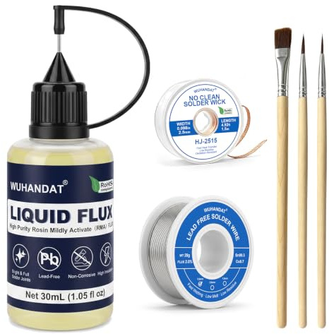 Flussante per Saldatura a Stagno 30ml,Stagno per Saldare,Sn 99,3 Cu 0,7 | Include una Treccia Dissaldante,una Stagno per Saldare,Set per saldatura, completo di 3 spazzole per la pulizia