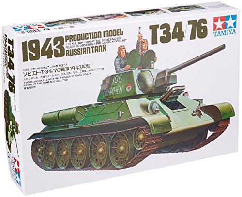 TAMIYA 35059 1:35 Rysk KPz T-34/76 1942/43 (3), modellbyggsats, plastbyggsats, byggsats för montering, detaljerad kopia, grön, medel