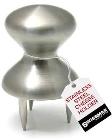 Swissmar Stainless Steel Cheese Holder - 3-Prongs Hold Cheese in Place - Perfect for Serving and Skewers - Cheese Button Clinchers - Silver