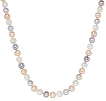 Valero Pearls Damen Perlenhalskette mit Hochwertigen Süßwasser-Zuchtperlen | Perlengröße 9 - 10 mm,Runde Form,weiß,apricot,flieder,Sterling Silber,Perlenkette,einzeln genotet,Multicolor,Magnetverschluss