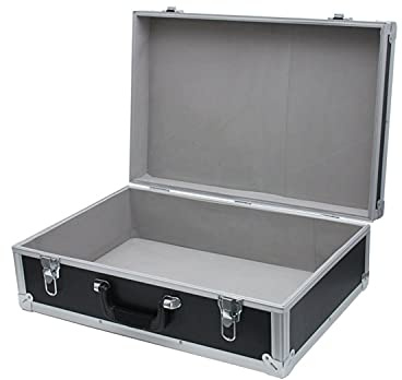 ROC Cases BC47 Black & Silver Flight Case 570x380x190mm, Corner Reinforced | Quick-catch padlock loop closure, Black soft-grip carry handle, Soft foam lining, Foam inserts available separately by SKU