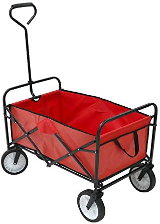 Oypla Red Heavy Duty Foldable Garden Festival Trolley Folding Cart Wagon Truck Wheelbarrow