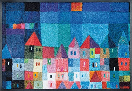 wash+dry Fußmatte, Colourful Houses 50x75 cm, innen und außen, waschbar