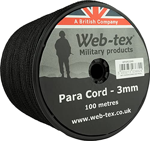 Web-tex - Fallschirmschnur-Rolle - 3 mm dick - 100 m Länge - Schwarz