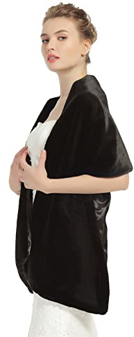BEAUTELICATE Scialle Stola Pelliccia Sintetica Donna Bolero Coprispalle Pelliccia Elegante Sposa per Matrimonio Invernale Cerimonia Damigella (Nero, Taglia Unica)