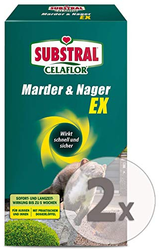 Substral-Celaflor Marder & Nager Ex Fernhaltemittel-Granulat Sparpaket, 2 x 300 g + Zeckenzange mit Lupe