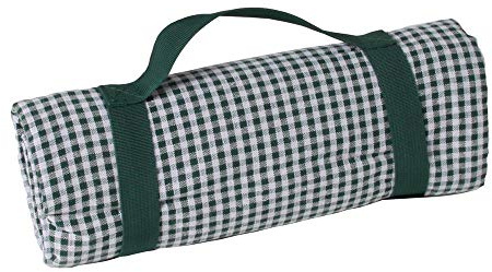 Les Jardins de la Comtesse - Quadratische Dunkelgrün Karierte Picknickdecke - Baumwolle/beschichtete Rückseite Polyester - Faltbare Picknickdecke/tragbar mit mitgelieferter Halterung - 140 x 140 cm