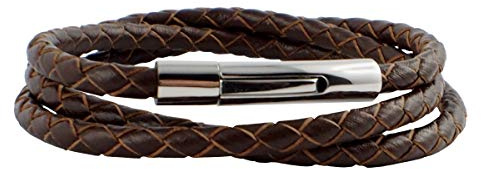 König Design Lederkette Lederband 6 mm Herren Halskette ohne Anhänger Braun 17-100 cm lang mit Hebeldruck Verschluss Silber geflochten