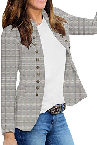 Roskiky Damen Blazer für Frauen, Cardigan, Freizeit Business Jacke, mit Taschen, Deko Knöpfe vorne