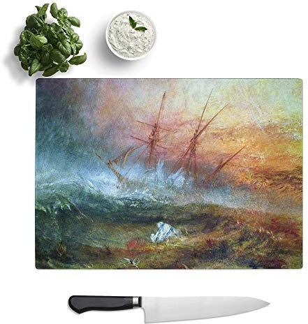 Kitchen Chopping Board Glass - J.M.W. Turner (Joseph Mallord William Turner) Slave Ship - Textured Worktop Saver Cutting Board - Heat Resistant, Shatterproof and Hygenic - 28.5 x 20 cm