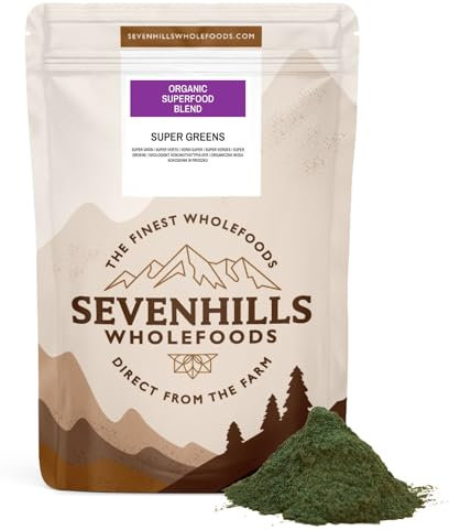 Sevenhills Wholefoods Organic Super Greens Blend 200g with Spirulina, Chlorella, Wheatgrass, Barley Grass | Supports Skin, Immunity & Reduce Tiredness | 40 Servings | UK Made