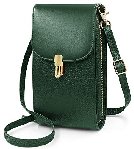REETEE Women Crossbody Phone Bag Genuine Leather Phone Bags for Womens, Lightweight Small Cellphone Shoulder Bag Purse Wallet with Adjustable Shoulder Strap and 7 Card Slots(green)