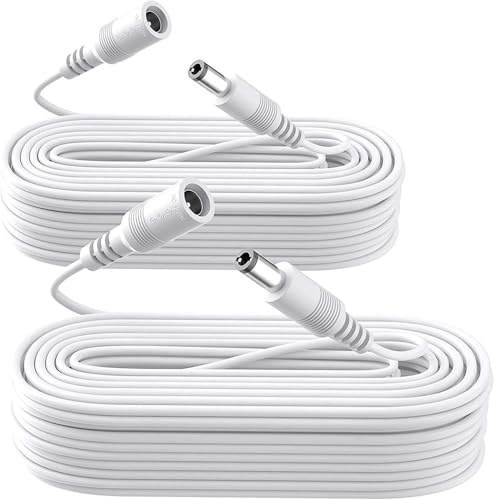 2 Pack Power Extension Cable, DC 12V Power Adapter Extension Cord, 10M 33ft 2.1mm x 5.5mm, Compatible with 12V DC Adapter Power Supply or Wall Charger for CCTV Security Camera IP Camera(2Pack, White)