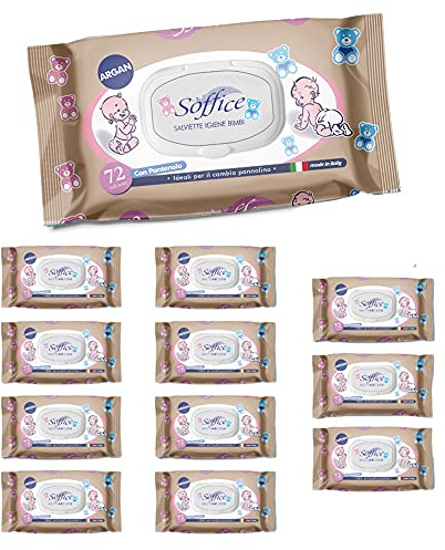 Toallitas húmedas para bebé, 72 unidades Pop-Up Argan – Accesorios y productos para la higiene del bebé, ideales para el cambio de pañales y la guardería – Baby Wipes Delicadas y detergentes – 12