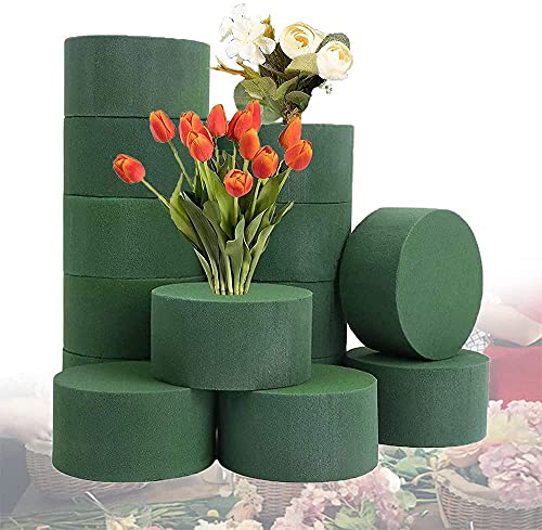 Oubesty Floral Foam Block 15Pcs Round Flower Sponge Green for Flowers Arrangement DIY Wet Cylinder Trays Artificial Wedding Aisle Flowers, Party Decoration