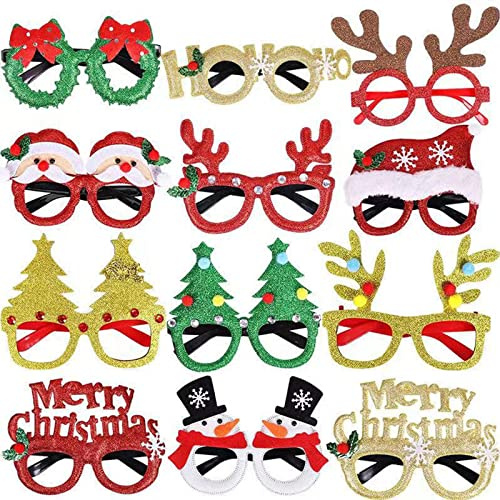 CTForest 12 Stück Weihnachtsbrillen, Kreative Weihnachten Brillen Party, Weihnachtsbaum Rentier Partybrille, Geeignet zum Fotografieren und Feiern(12 Stile)