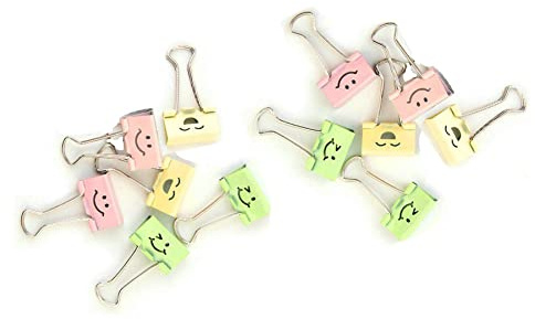 Molle Fermacarte “Sorrisi” Clip Doppio Foldback Morsetti Fermafogli in Metallo Faccia Sorridente Colori Assortiti, per Office Home (12PZ X 32MM)