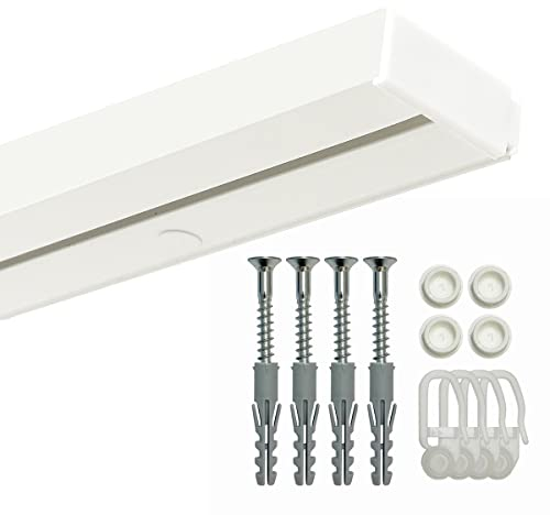 GARDINEUM - 1-läufige Vorhangschiene, Gardinenschiene aus Kunststoff, vorgebohrt, Komplettset mit Zubehör, bis 2 m erhältlich (1,20 m)